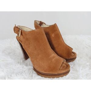 Michael Kors Brown Flynn Slingback Heels Suede Peep Toe Size 8